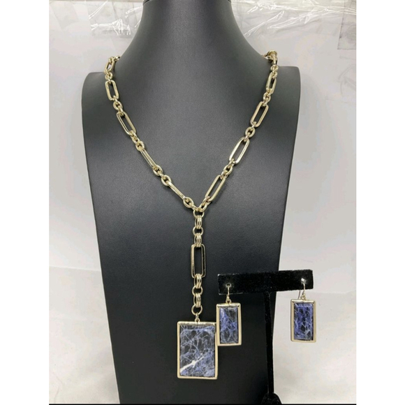 White House Black Market Blue Stone Necklace & Earrings Set | NWOT
